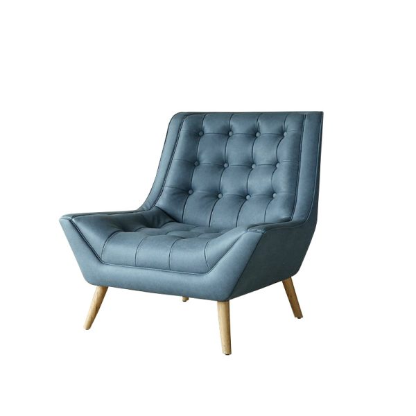 北欧复古皮艺蓝色沙发椅